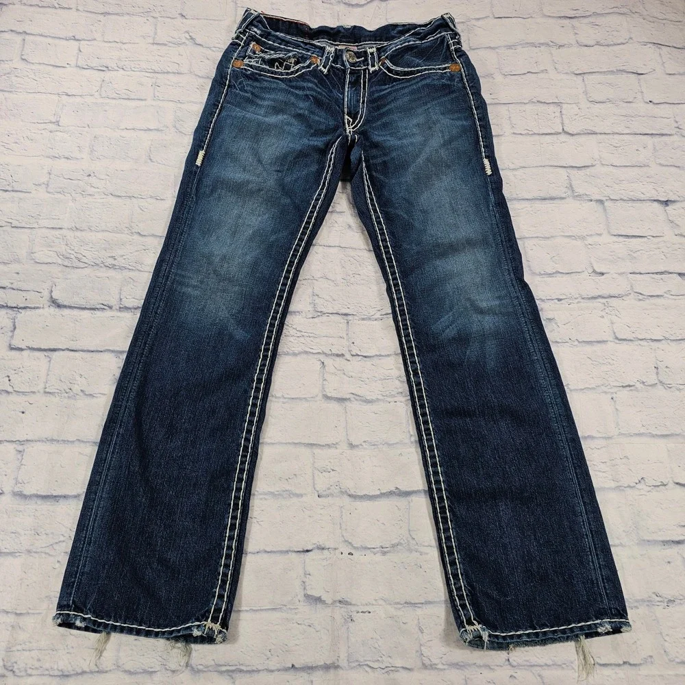True Religion Ricky Super T Jeans Mens 33X33 Blue Contrast Stitch Y2K Made USA